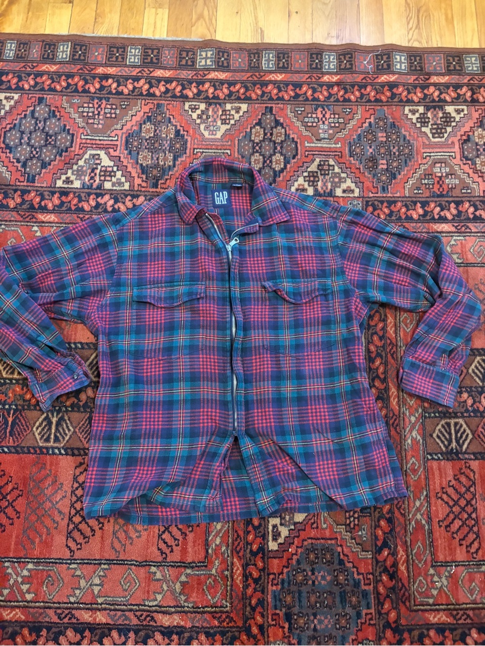 Vintage GAP Red and Blue Plaid Long Sleeve Zip-Up Flannel Shirt